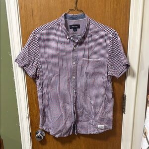 Men's Red and Blue Checkered Button-Down Shirt